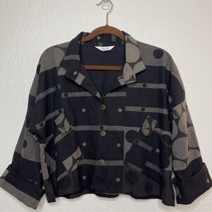 MAO MAM Art to Wear Top Womens Lg Black Patchwork Polka Dot Lagenlook Thailand